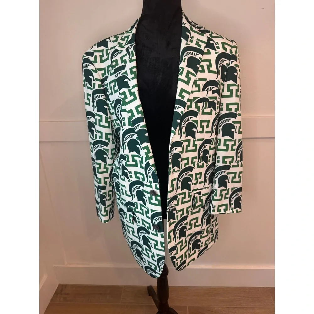 Shinesty Michigan State Spartans Blazer Mens 42 Green White Logo Suit Jacket